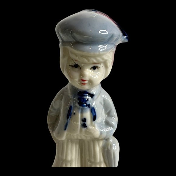Porcelain Boy With Umbrella Figurine Blue And White Delft Holland‎ 4" eyelashes - Picture 11 of 11